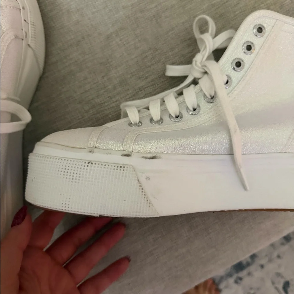 Superga Women's Iridescent White Platform Sneakers